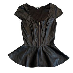 Charlotte Russe Vegan Leather Scoop Neck Peplum Top Size XS